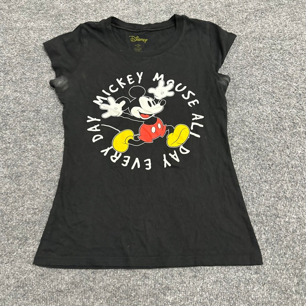 Disney T-Shirt Womens Size M Black Mickey Mouse Graphic Cotton Short Sleeve Tee
